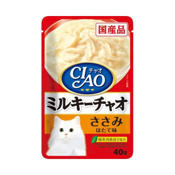 CIAO Pouch for cats white cream Tuna , Chicken and Scallop 雞肉, 吞拿魚及帶子 (忌廉白汁) 40g 